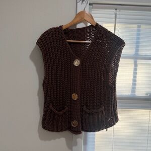 Brown Chunky Knit Button-Front Sweater Vest